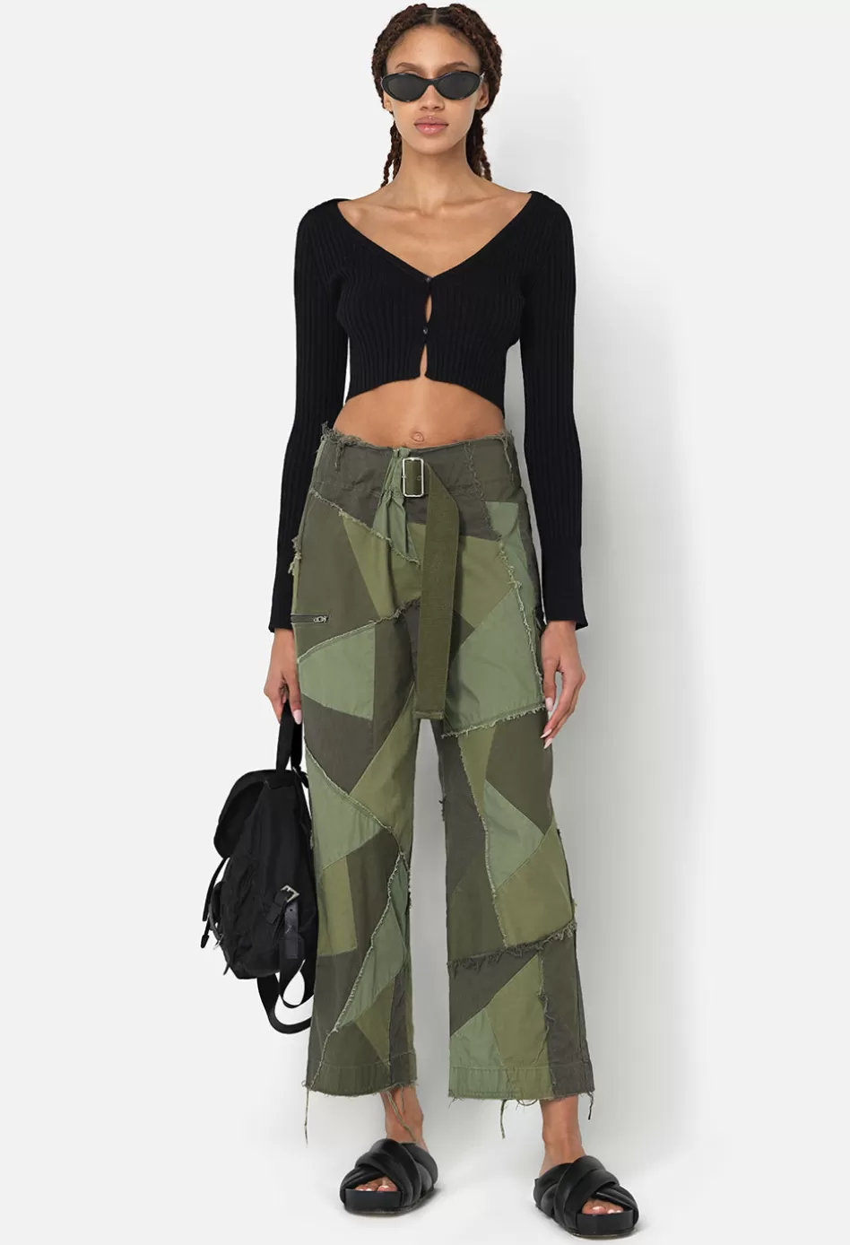 Clearance JOHN ELLIOTT Belted Patchwork Pant Olive