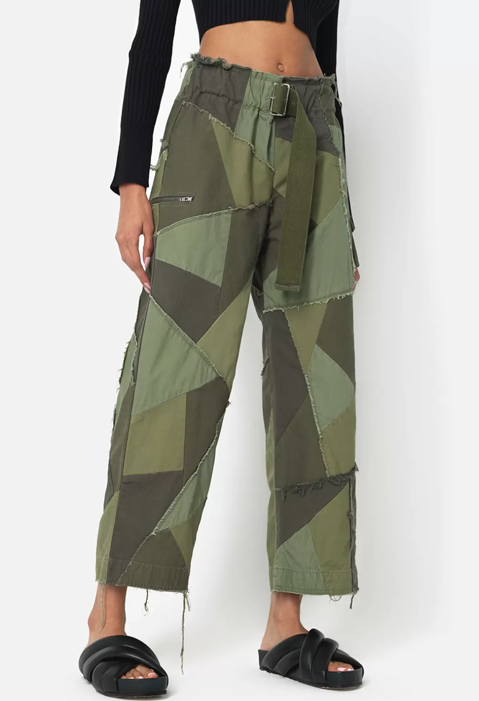 Clearance JOHN ELLIOTT Belted Patchwork Pant Olive