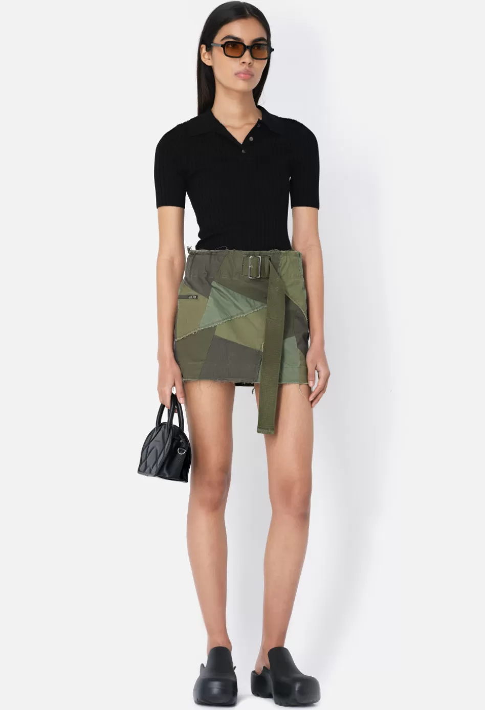 Hot JOHN ELLIOTT Belted Patchwork Skirt Olive