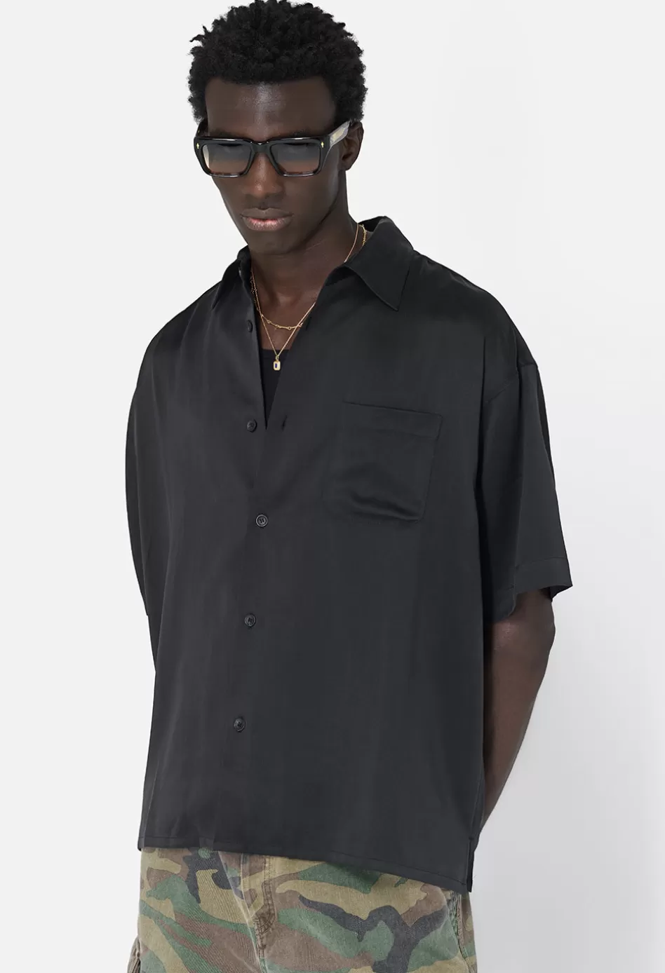 Fashion JOHN ELLIOTT Brushed Silk Button Up Black