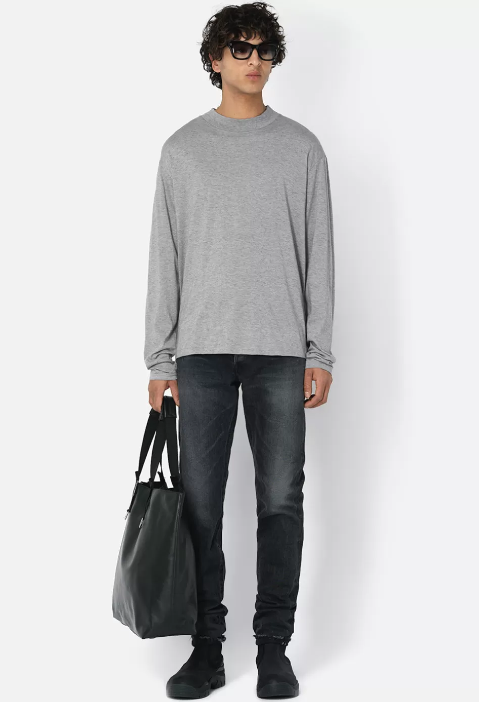 Shop JOHN ELLIOTT Cotton Cashmere Mock Neck Grey