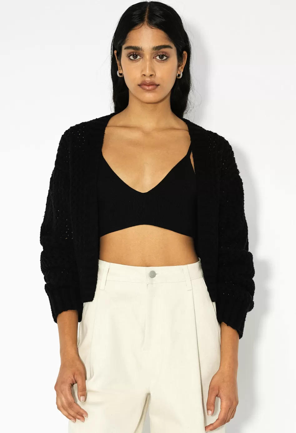 Cheap JOHN ELLIOTT Foam Boucle Cropped Cardigan Black