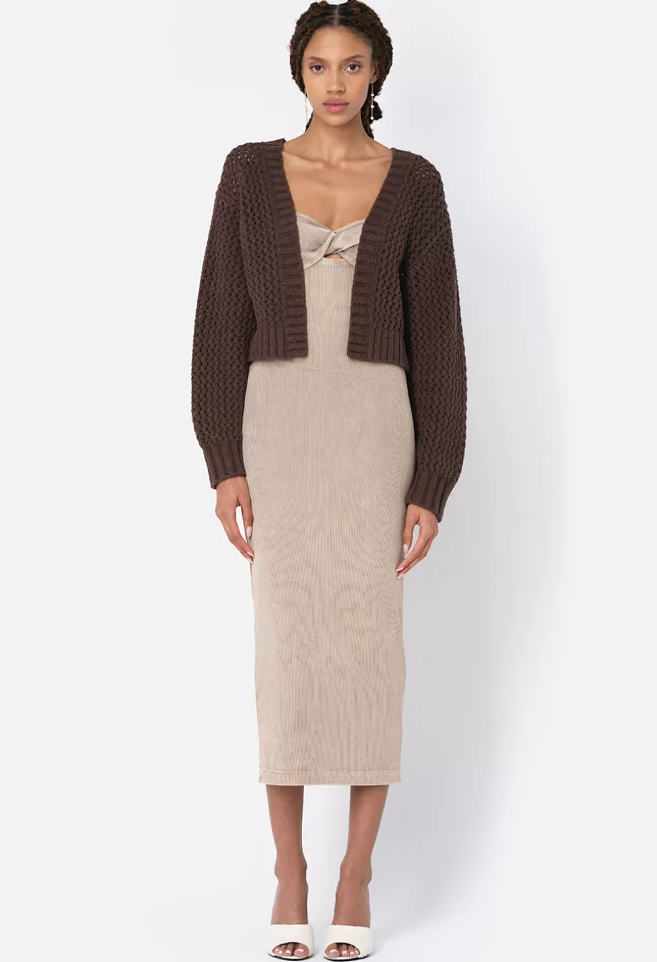 Discount JOHN ELLIOTT Foam Boucle Cropped Cardigan Chocolate