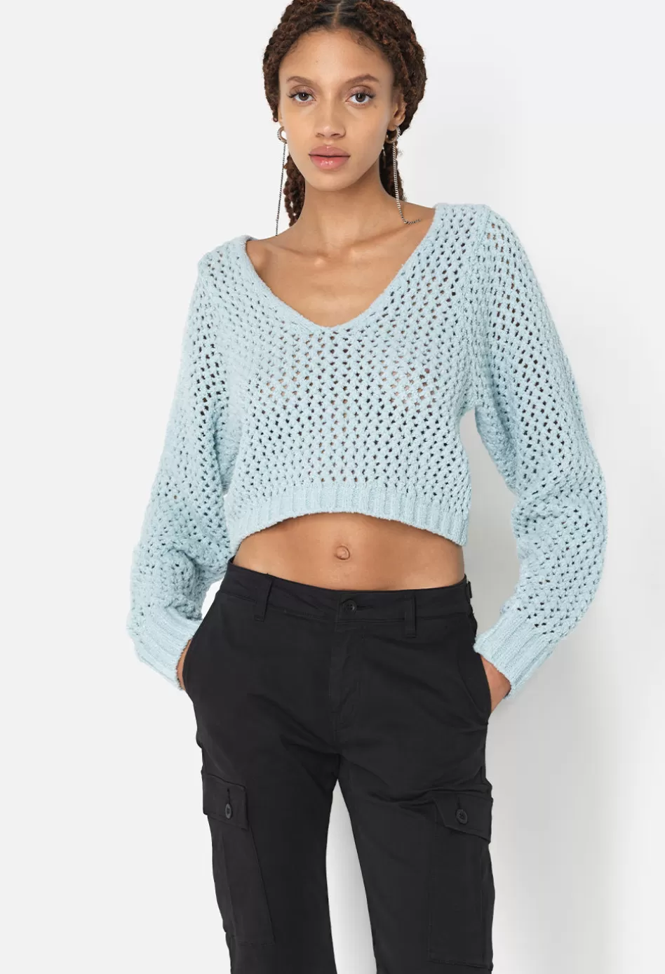 Discount JOHN ELLIOTT Foam Boucle Cropped Sweater Sky