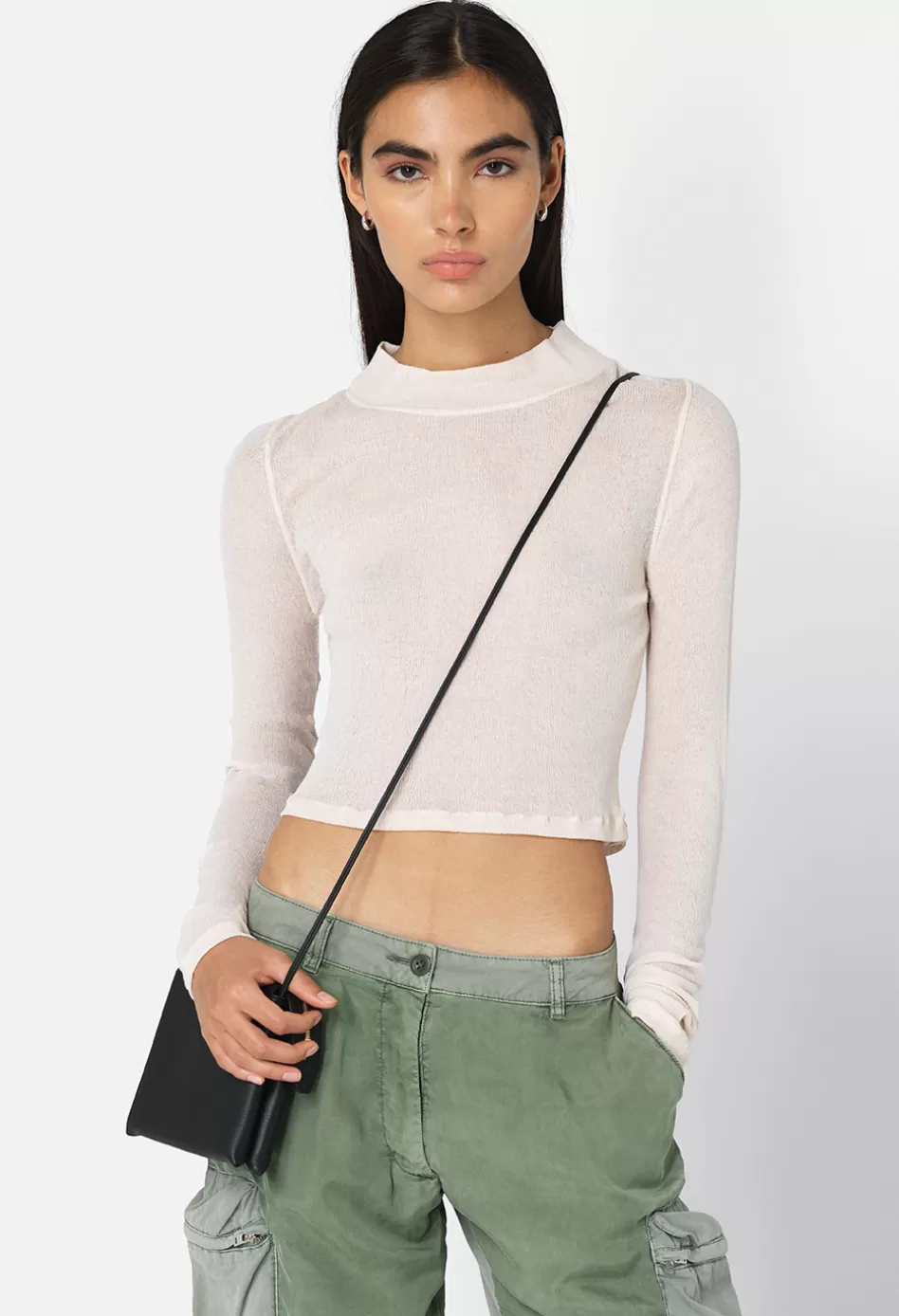 Discount JOHN ELLIOTT Gauze Rib LS Cropped Tee Putty