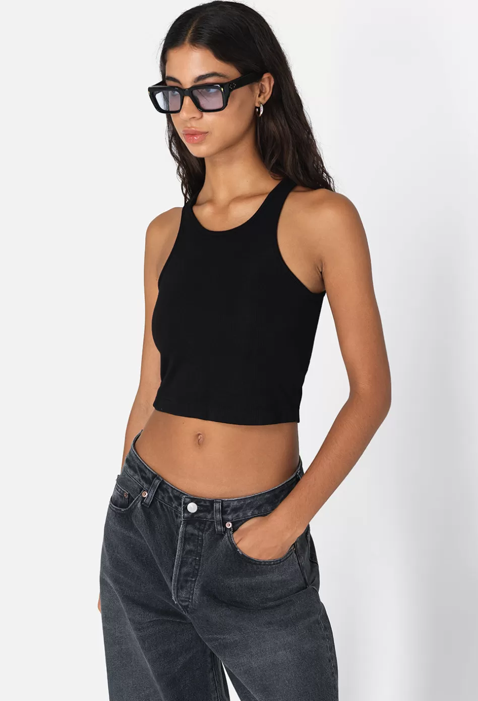 Clearance JOHN ELLIOTT Gemini Rib Cropped Tank Black