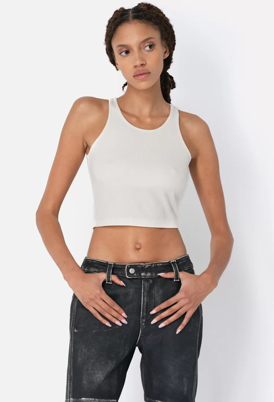 Sale JOHN ELLIOTT Gemini Rib Cropped Tank Salt