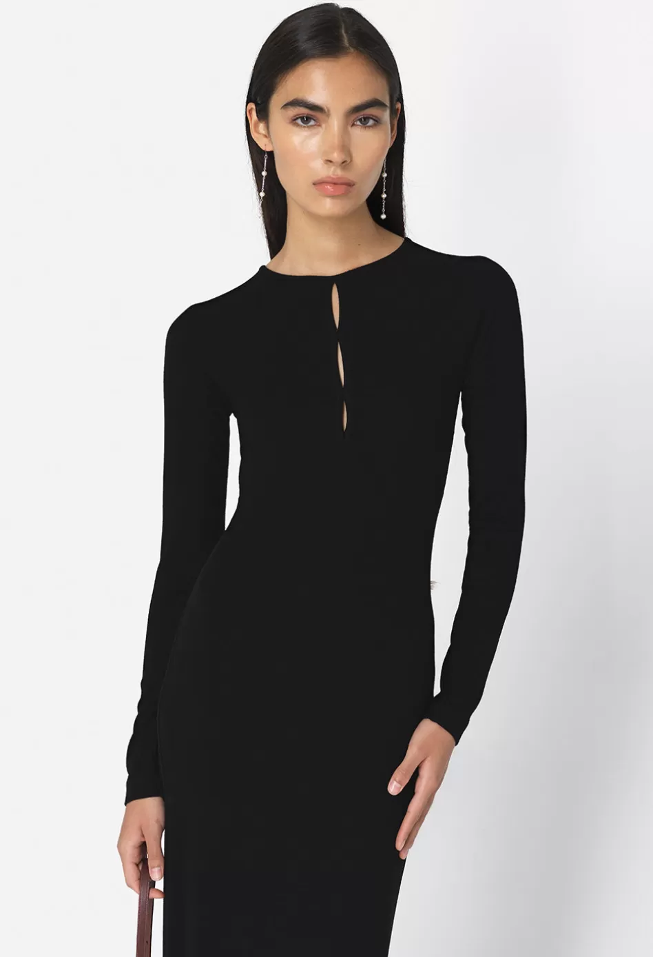 Discount JOHN ELLIOTT Gemini Rib Ls Keyhole Midi Dress Black