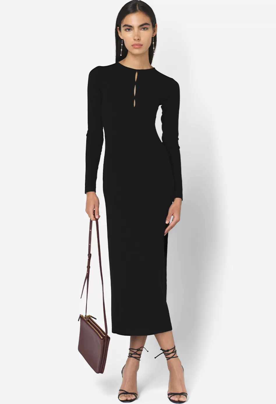 Discount JOHN ELLIOTT Gemini Rib Ls Keyhole Midi Dress Black