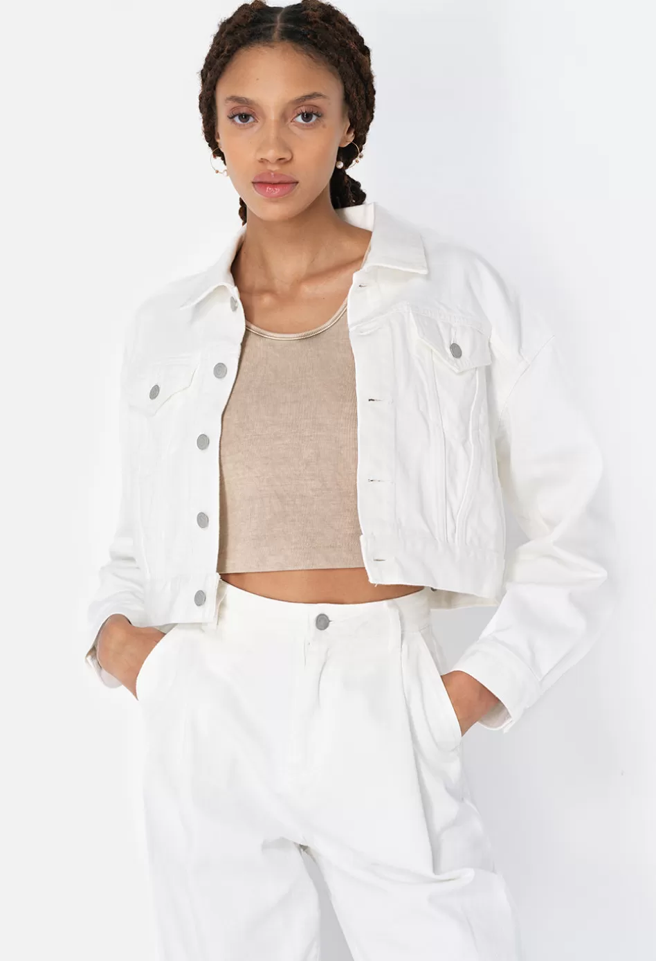 Store JOHN ELLIOTT Hickory Cropped Denim Jacket White