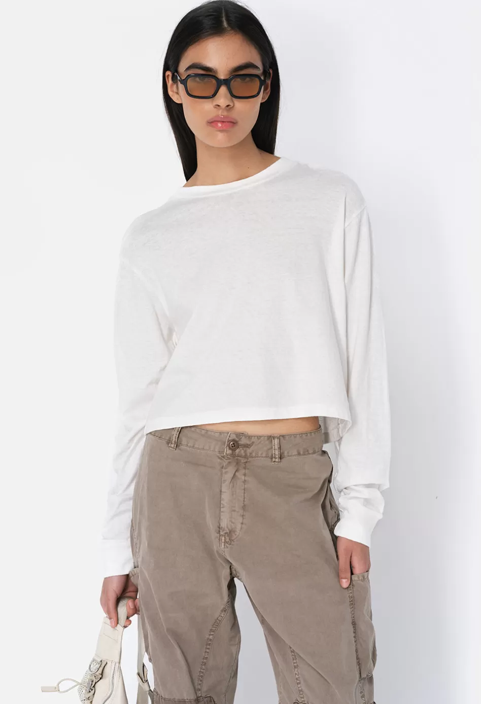 Discount JOHN ELLIOTT Jersey LS Cropped Tee Chalk