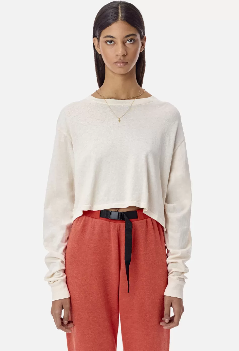 Sale JOHN ELLIOTT Jersey LS Cropped Tee Alabaster