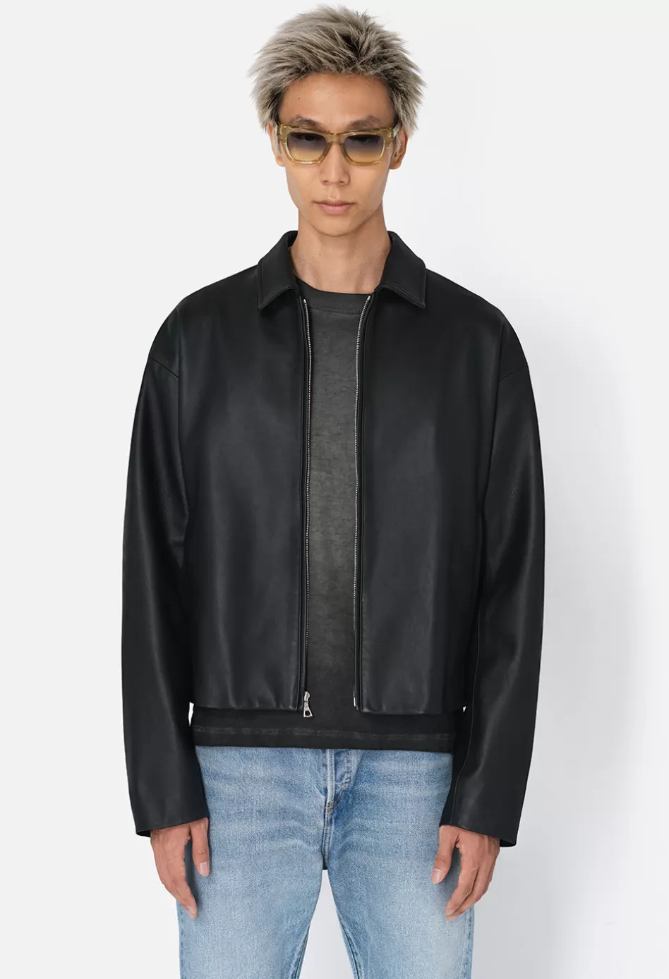 Fashion JOHN ELLIOTT Leather Cropped Zip Jacket Black