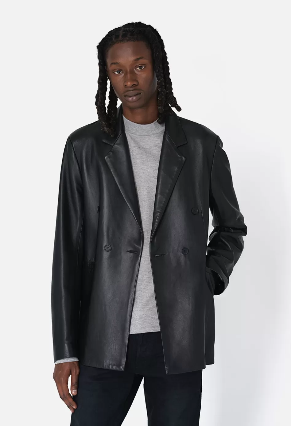 Outlet JOHN ELLIOTT Leather Double Breasted Blazer BlackPlonge