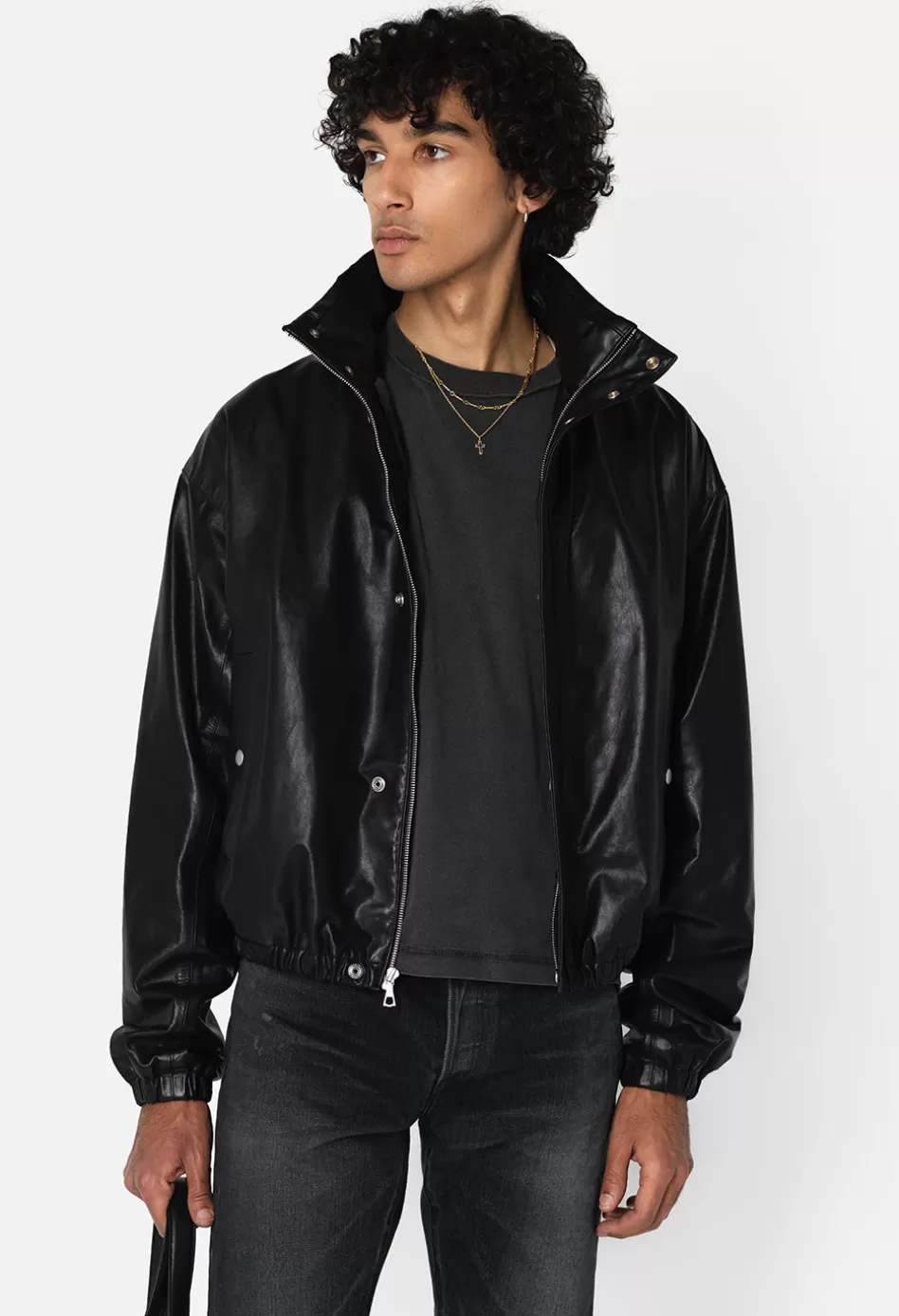 Sale JOHN ELLIOTT Leather Jumper Jacket Black