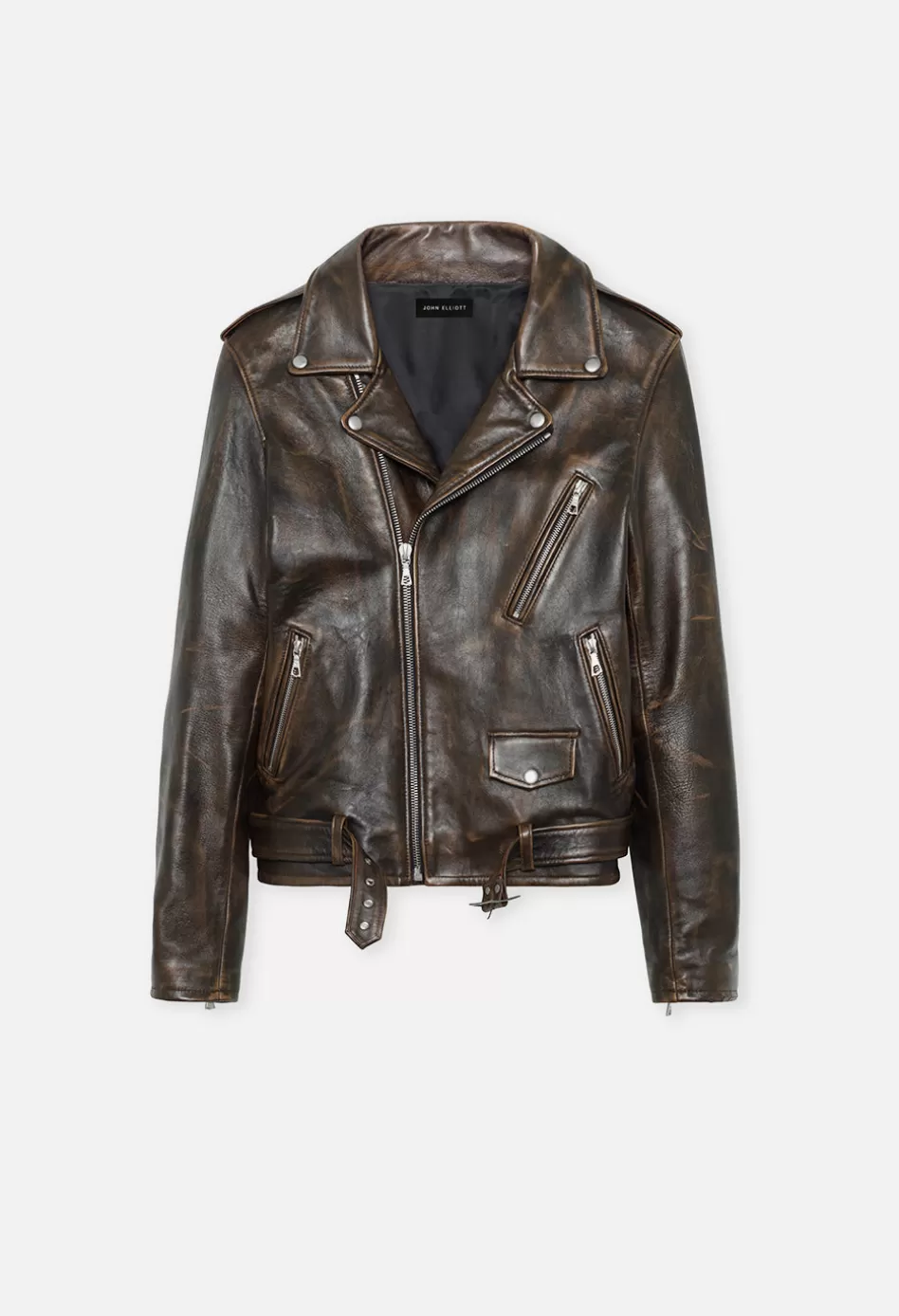 Cheap JOHN ELLIOTT Leather Moto Jacket Tobacco