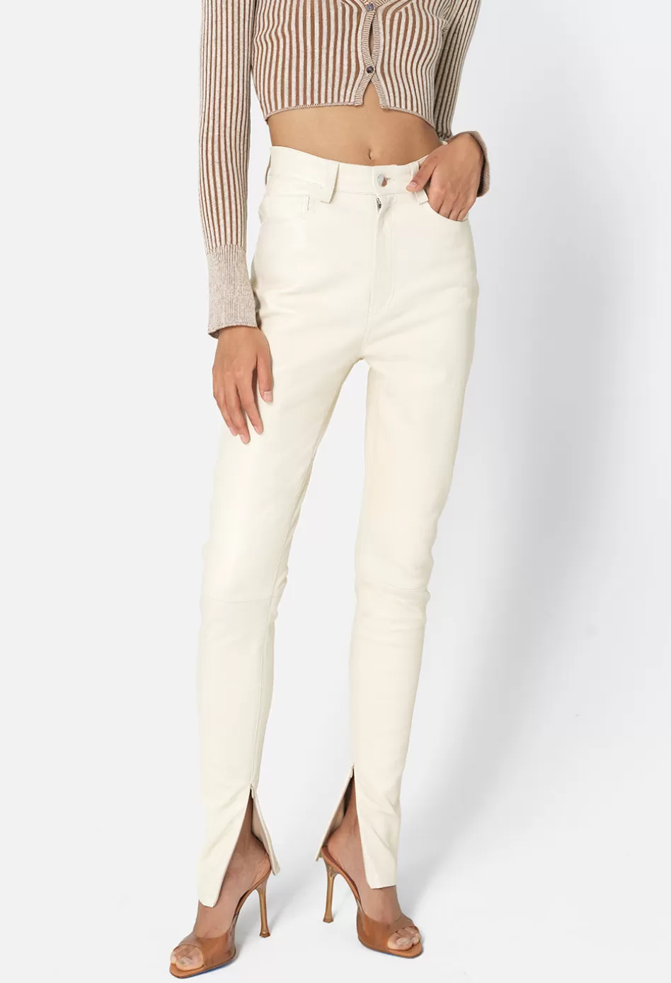 Fashion JOHN ELLIOTT Leather Ryder Hi Rise Skinny Salt