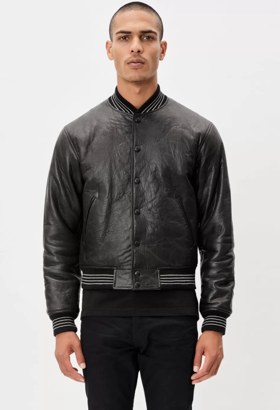 Best JOHN ELLIOTT Leather Stadium Jacket Black