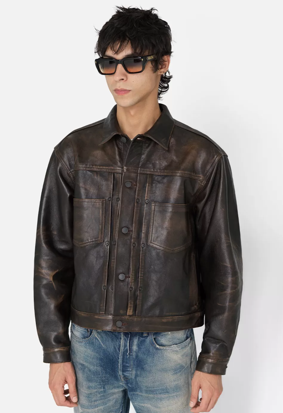 Outlet JOHN ELLIOTT Leather Thumper Jacket Type II Tobacco
