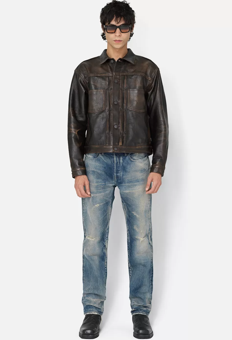 Outlet JOHN ELLIOTT Leather Thumper Jacket Type II Tobacco