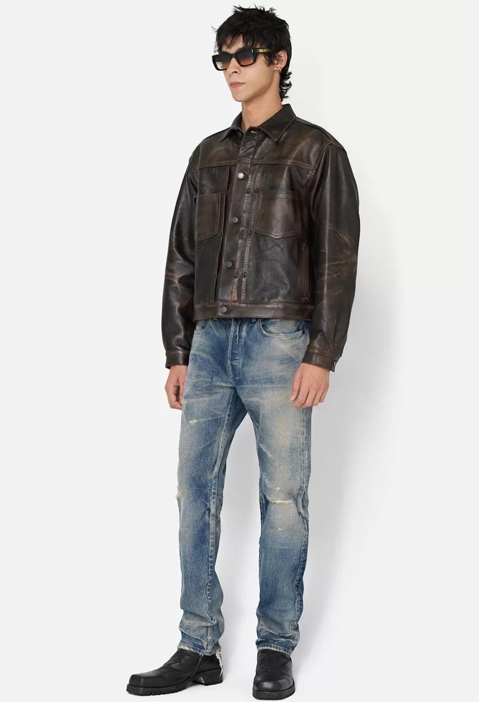 Outlet JOHN ELLIOTT Leather Thumper Jacket Type II Tobacco