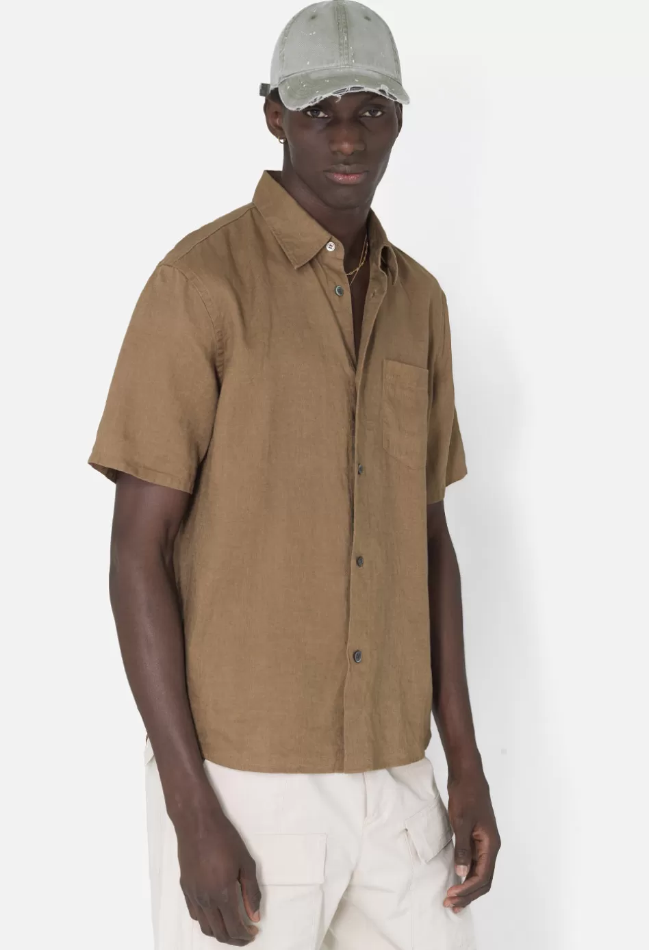 Store JOHN ELLIOTT Linen SS Cloak Button Up Brown