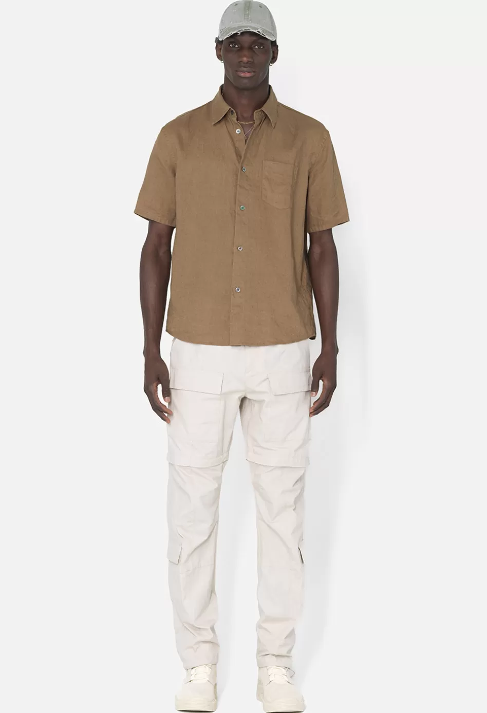 Store JOHN ELLIOTT Linen SS Cloak Button Up Brown