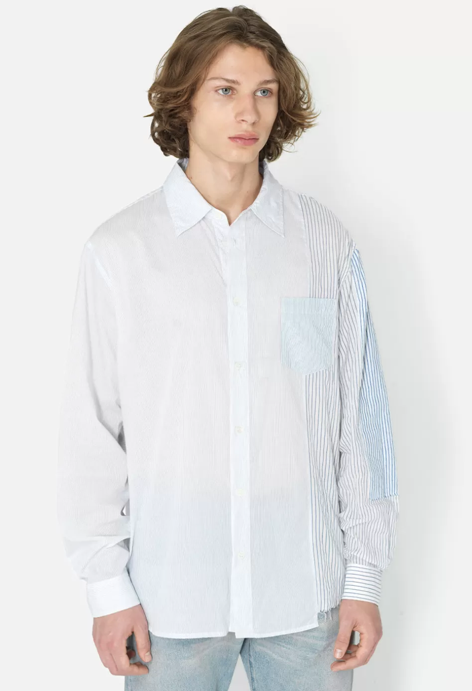 Best JOHN ELLIOTT Paneled Button Up BlueXWhite