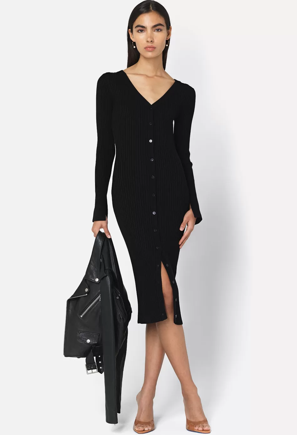 Flash Sale JOHN ELLIOTT Piper Silk Rib Button Dress Black