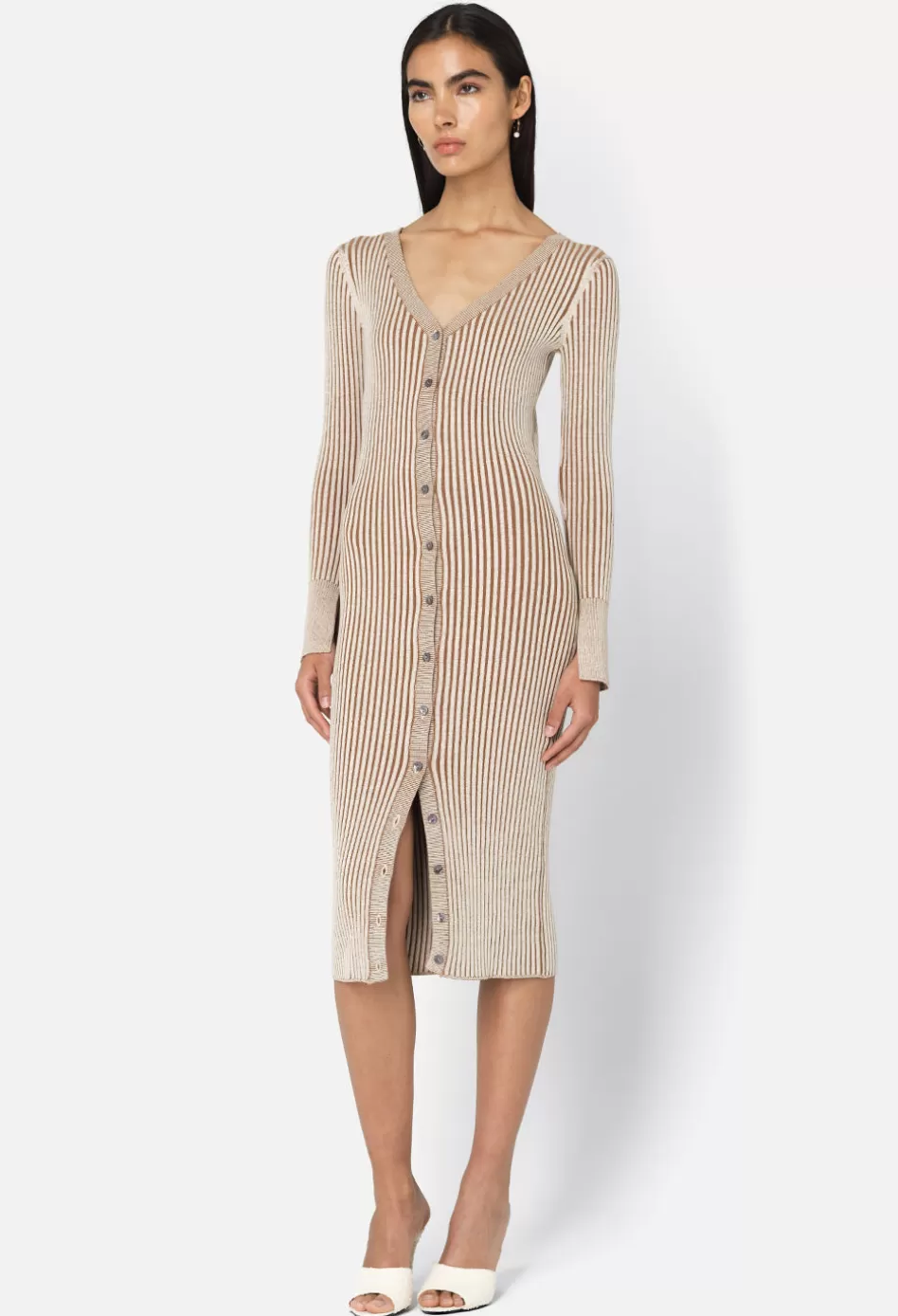 Flash Sale JOHN ELLIOTT Piper Silk Rib Button Dress Mocha