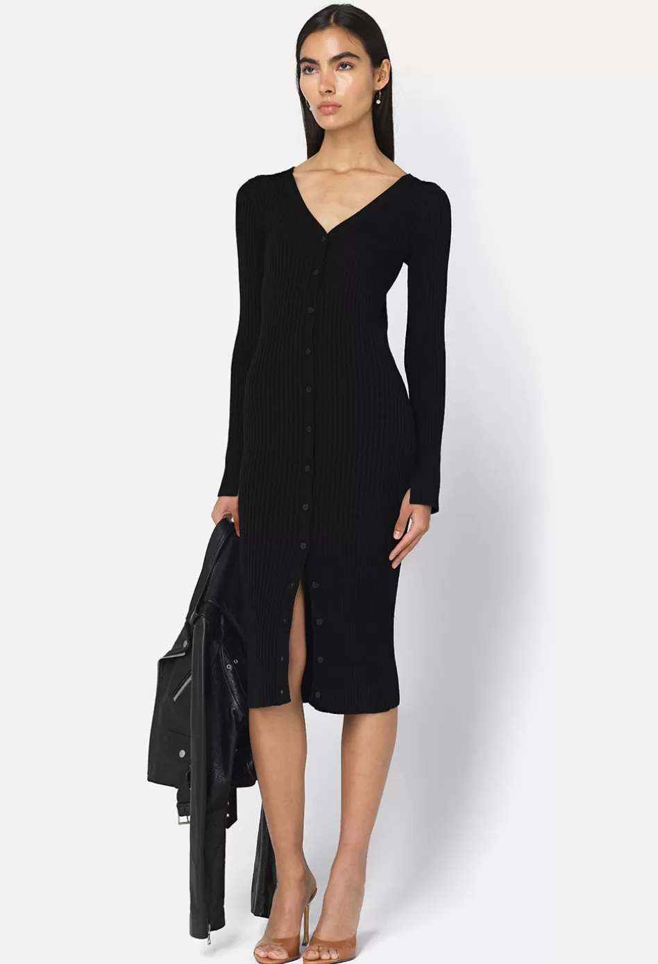 Flash Sale JOHN ELLIOTT Piper Silk Rib Button Dress Black