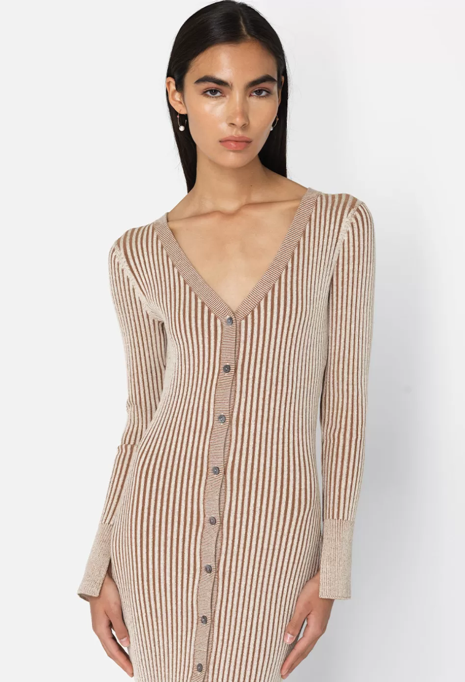 Flash Sale JOHN ELLIOTT Piper Silk Rib Button Dress Mocha