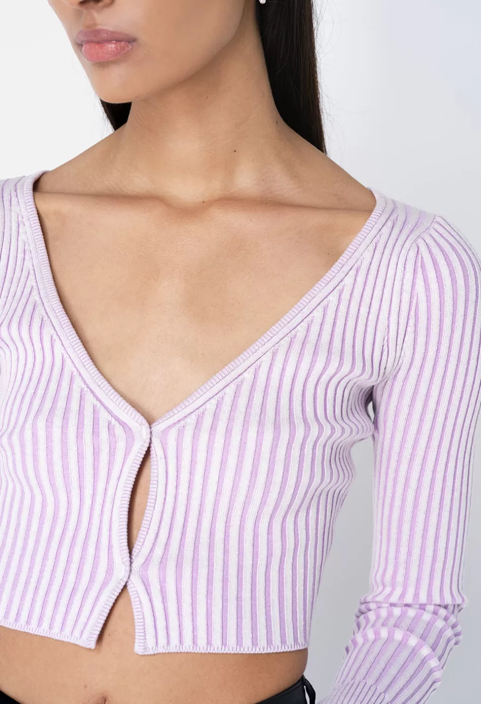 Store JOHN ELLIOTT Piper Silk Rib Cropped Cardigan Lavender