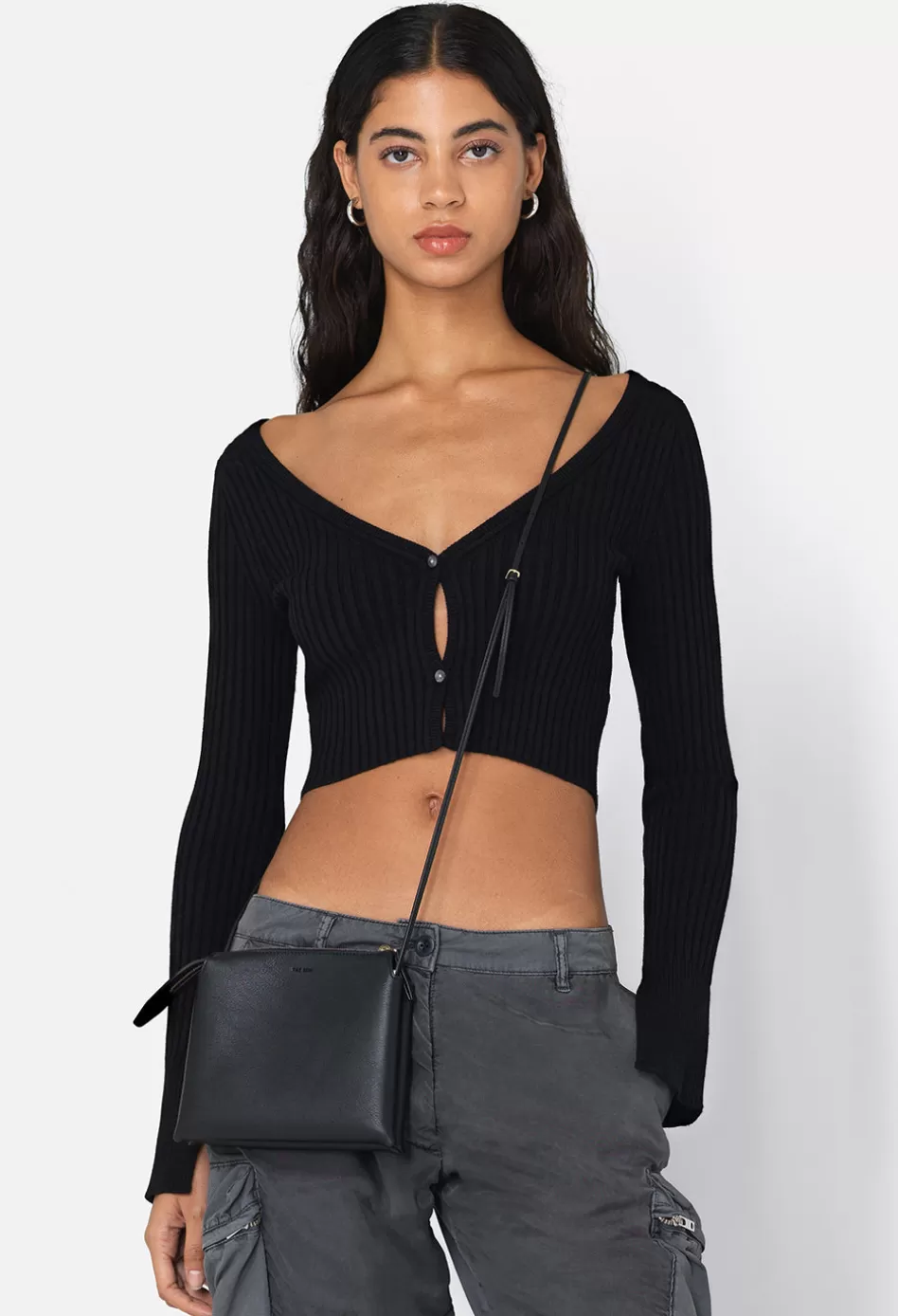 Best Sale JOHN ELLIOTT Piper Silk Rib Cropped Cardigan Black