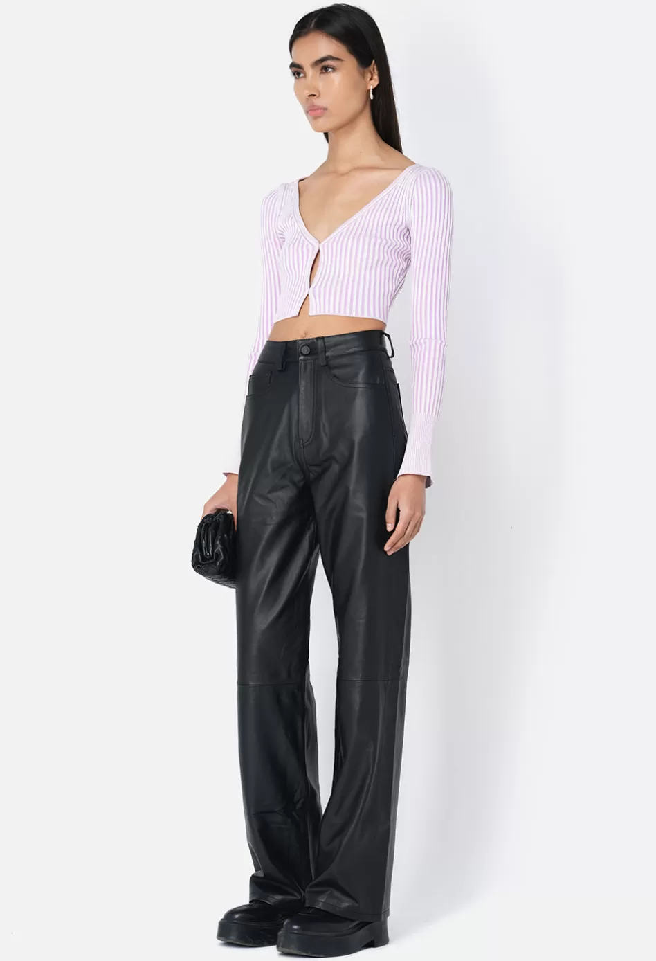 Store JOHN ELLIOTT Piper Silk Rib Cropped Cardigan Lavender