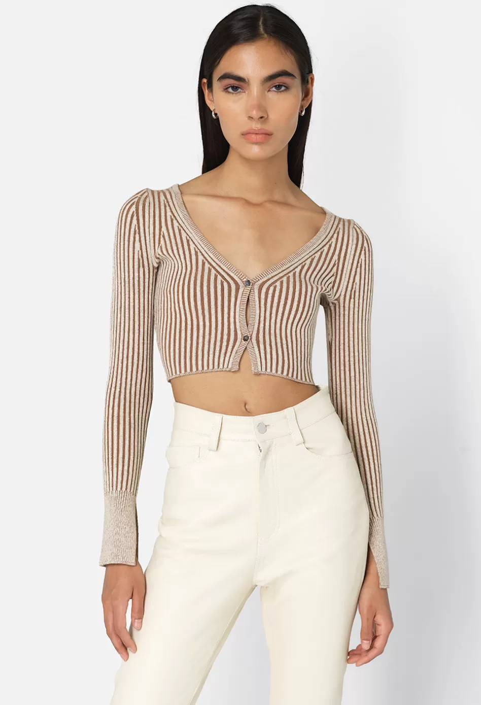 Hot JOHN ELLIOTT Piper Silk Rib Cropped Cardigan Mocha