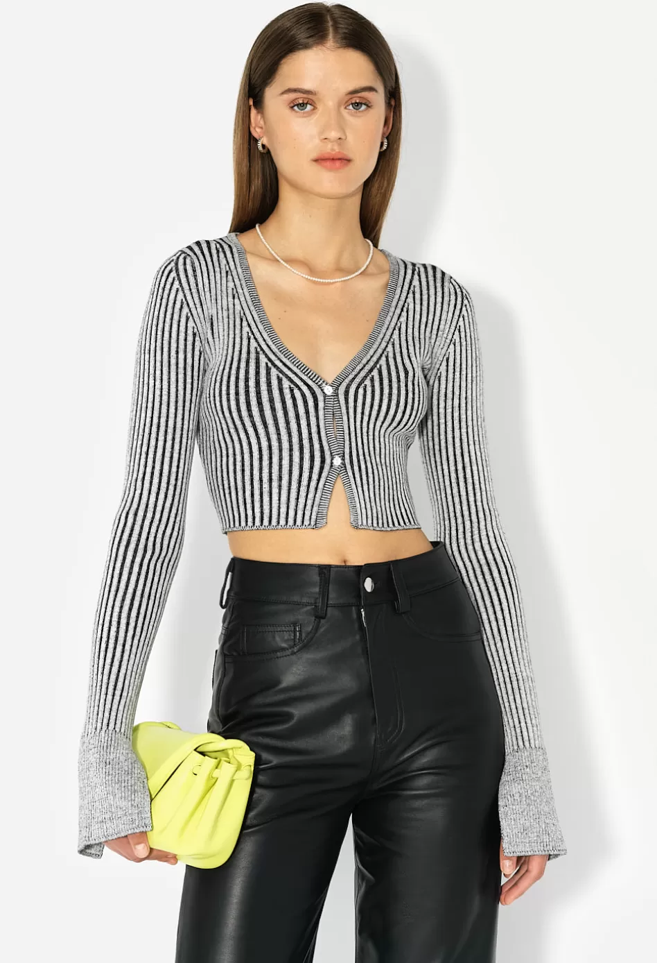 Flash Sale JOHN ELLIOTT Piper Silk Rib Cropped Cardigan Charcoal