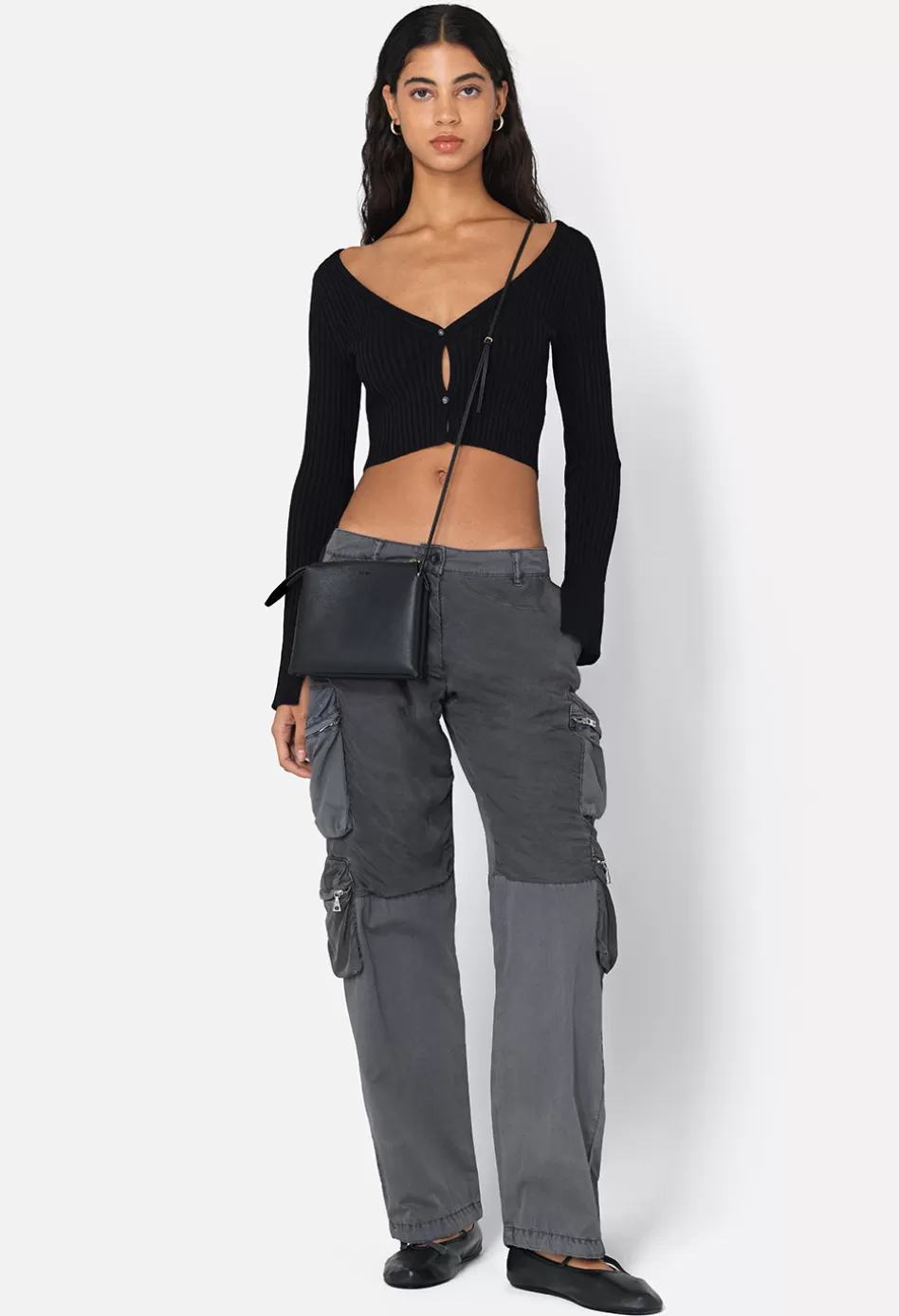 Best Sale JOHN ELLIOTT Piper Silk Rib Cropped Cardigan Black