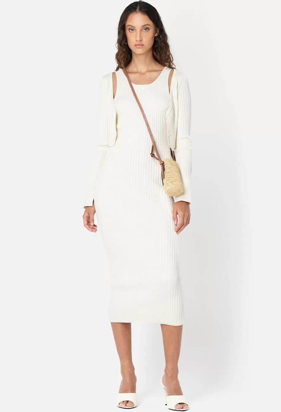 Fashion JOHN ELLIOTT Piper Silk Rib Dress Ivory