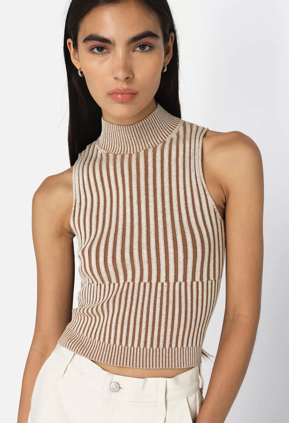 Flash Sale JOHN ELLIOTT Piper Silk Rib Mock Neck Top Mocha