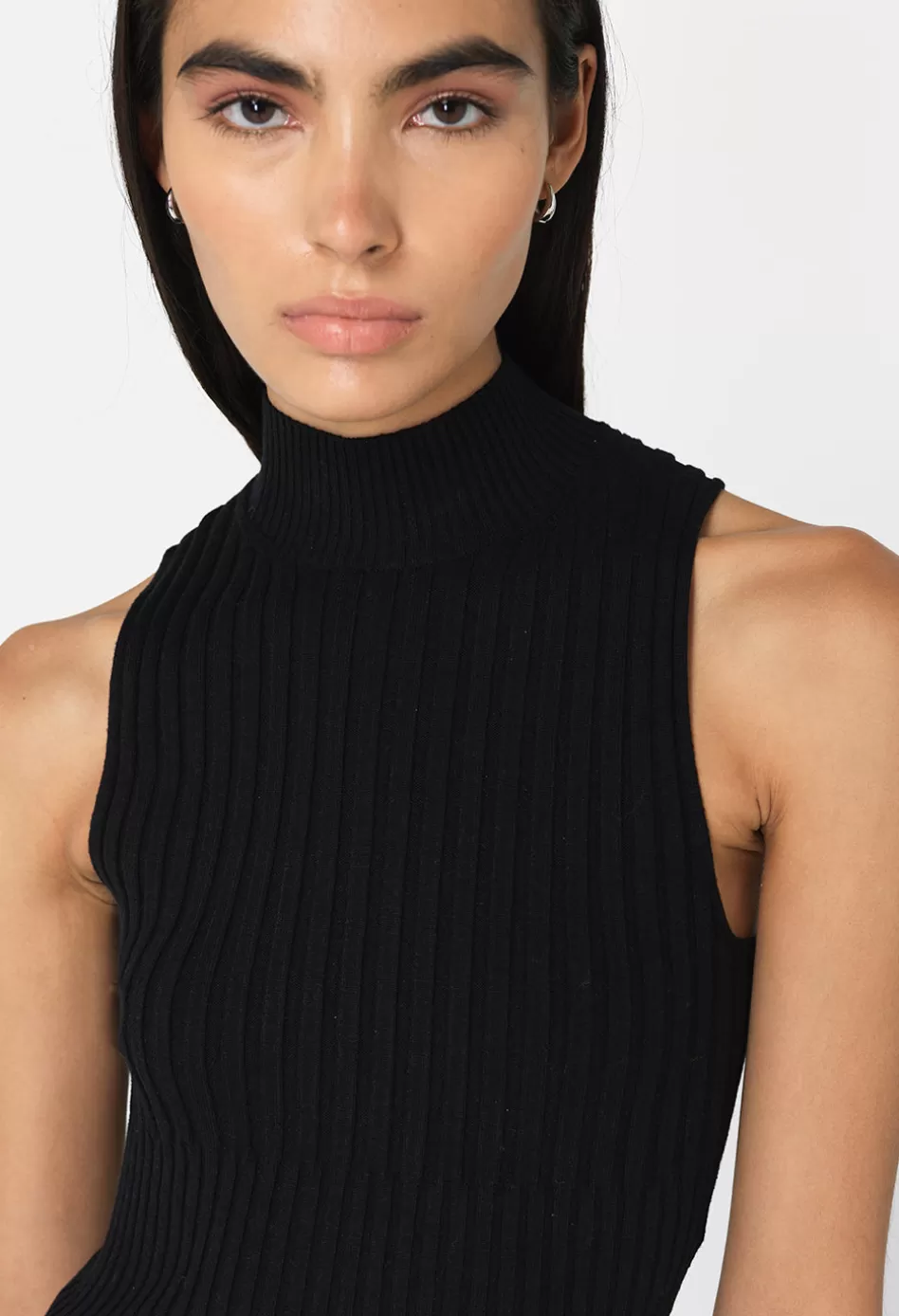 Clearance JOHN ELLIOTT Piper Silk Rib Mock Neck Top Black