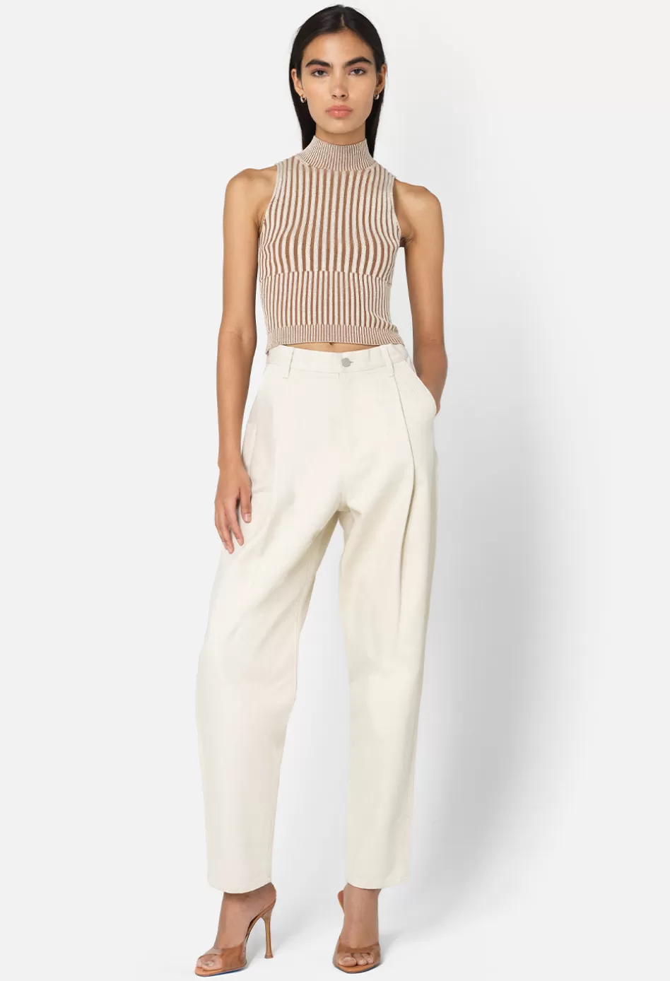 Flash Sale JOHN ELLIOTT Piper Silk Rib Mock Neck Top Mocha