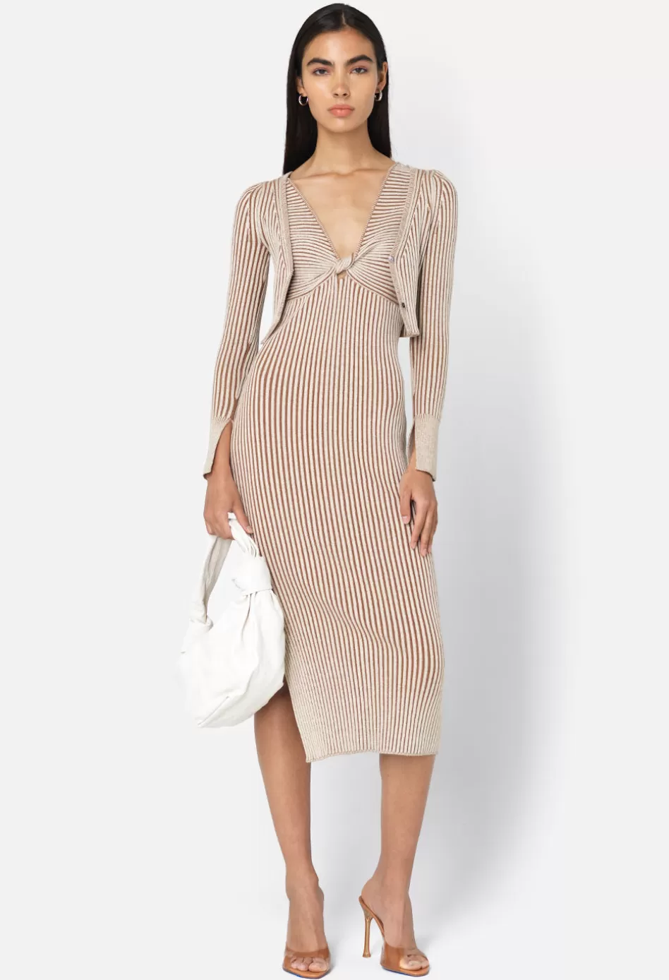 Discount JOHN ELLIOTT Piper Silk Rib Twist Dress Mocha