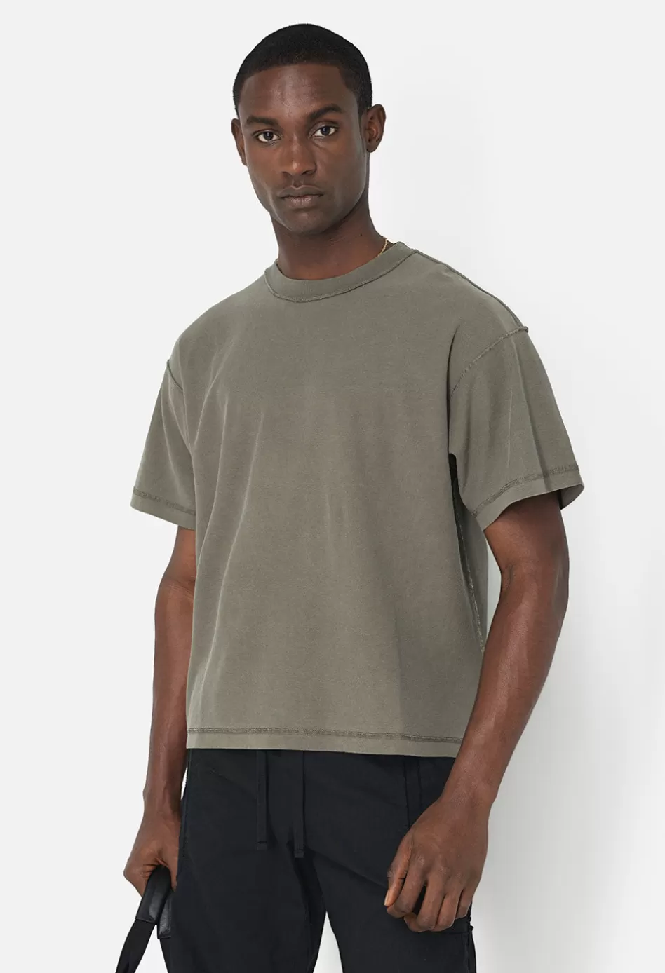 Shop JOHN ELLIOTT Reversed Cropped Tee WashedArmy