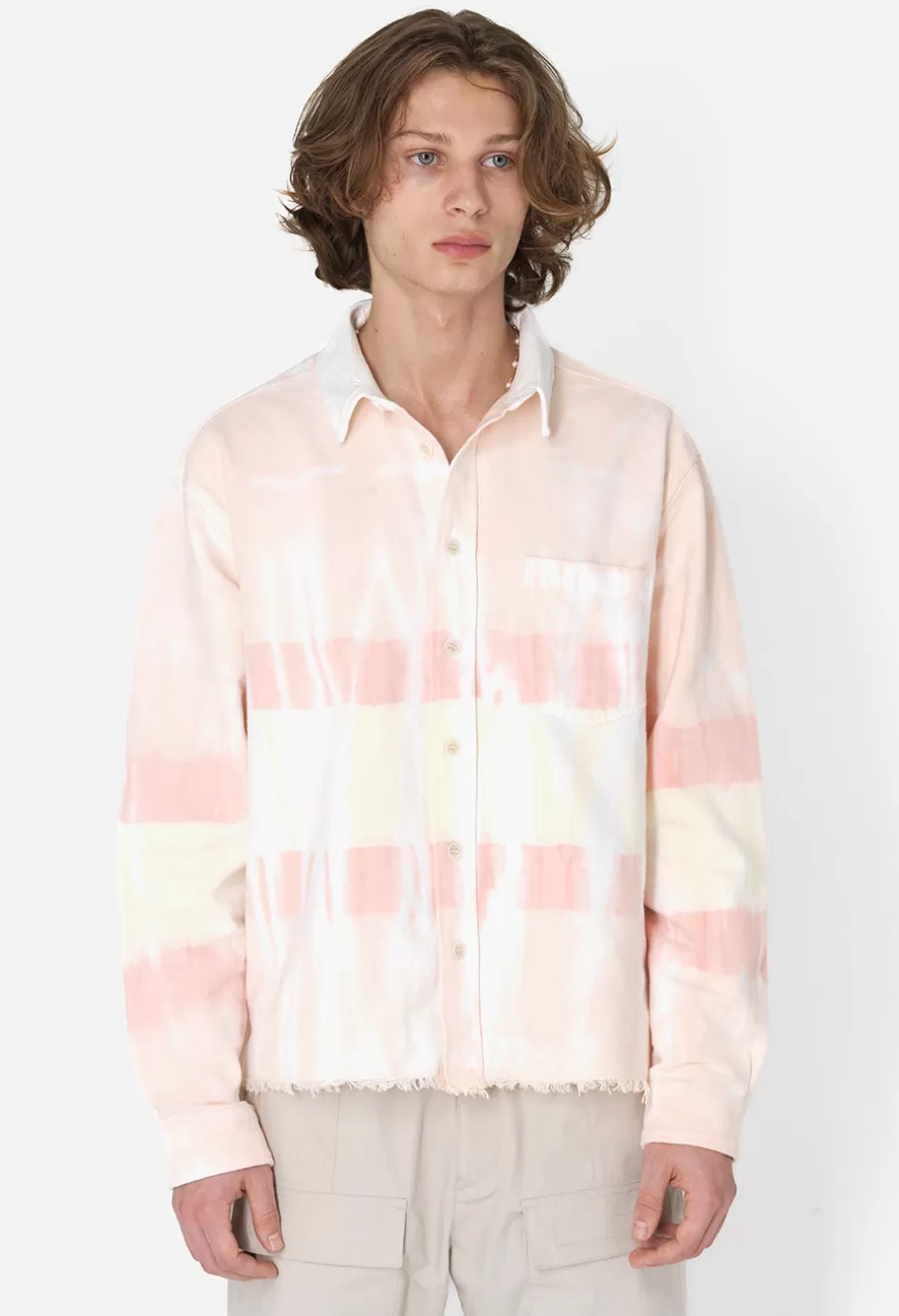 Fashion JOHN ELLIOTT Rugby Hemi Oversized Shirt PinkXYellow