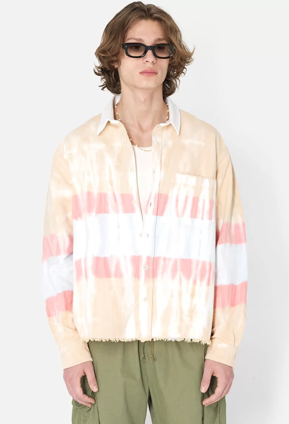 Store JOHN ELLIOTT Rugby Hemi Oversized Shirt TaupeXBlue