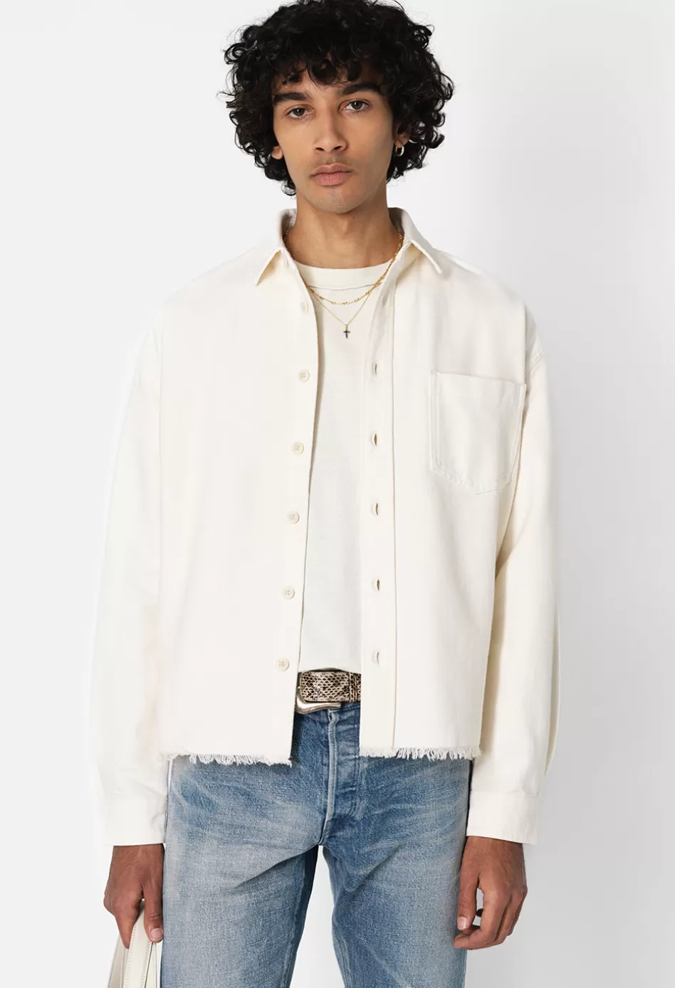 Shop JOHN ELLIOTT Solid Hemi Oversized Shirt Salt