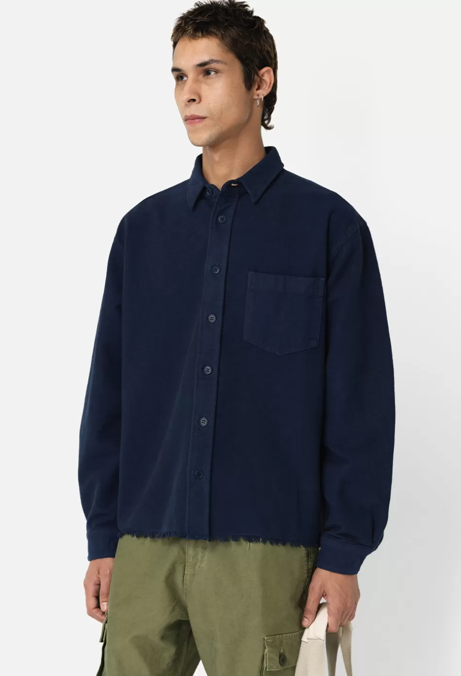 Shop JOHN ELLIOTT Solid Hemi Oversized Shirt Navy