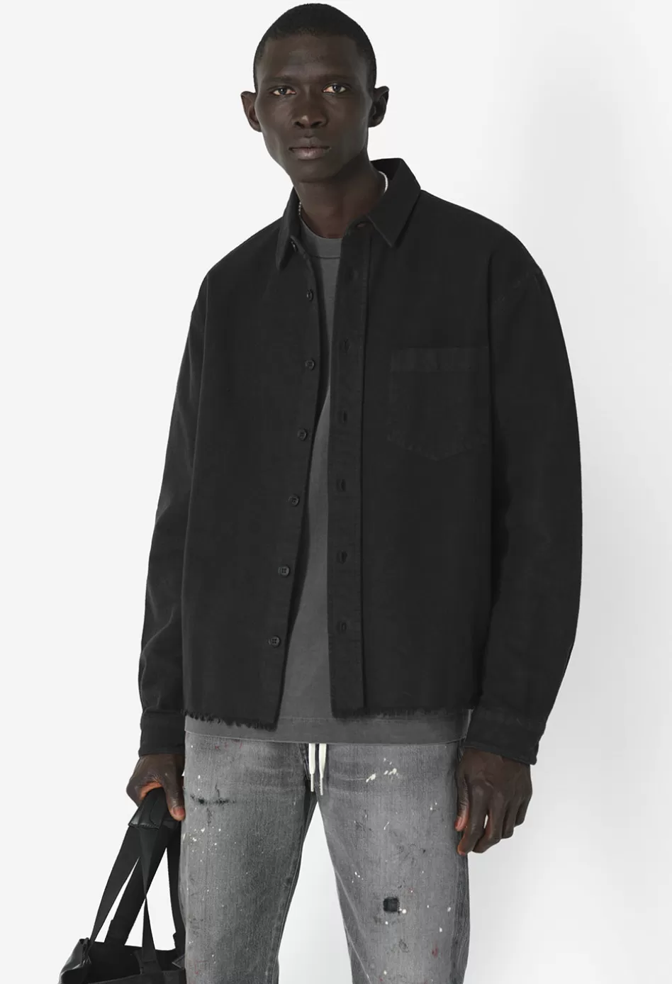 New JOHN ELLIOTT Solid Hemi Oversized Shirt Black